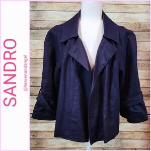 Sandro Sportswear Linen Double Breasted Swing Jacket - Navy